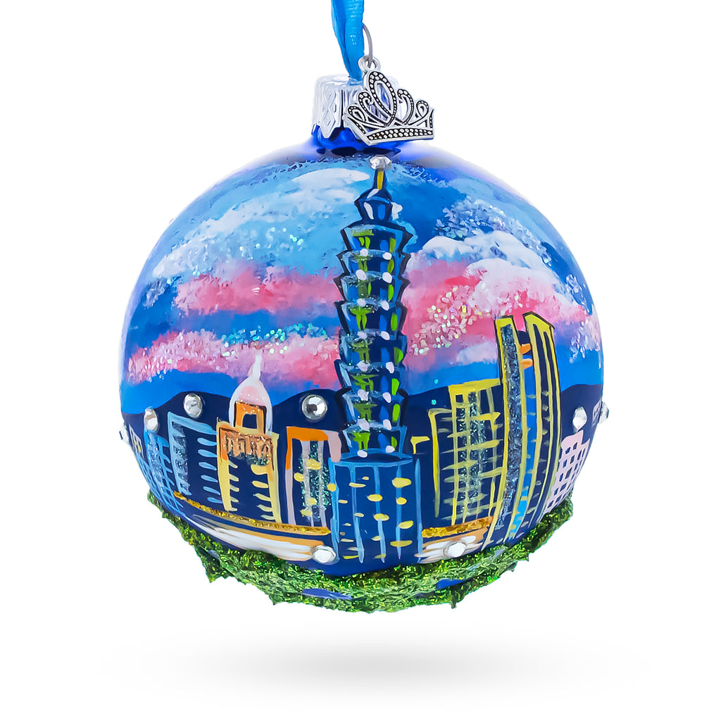 Taipei, Taiwan Glass Ball Christmas Ornament 3.25 Inches in Multi color Round