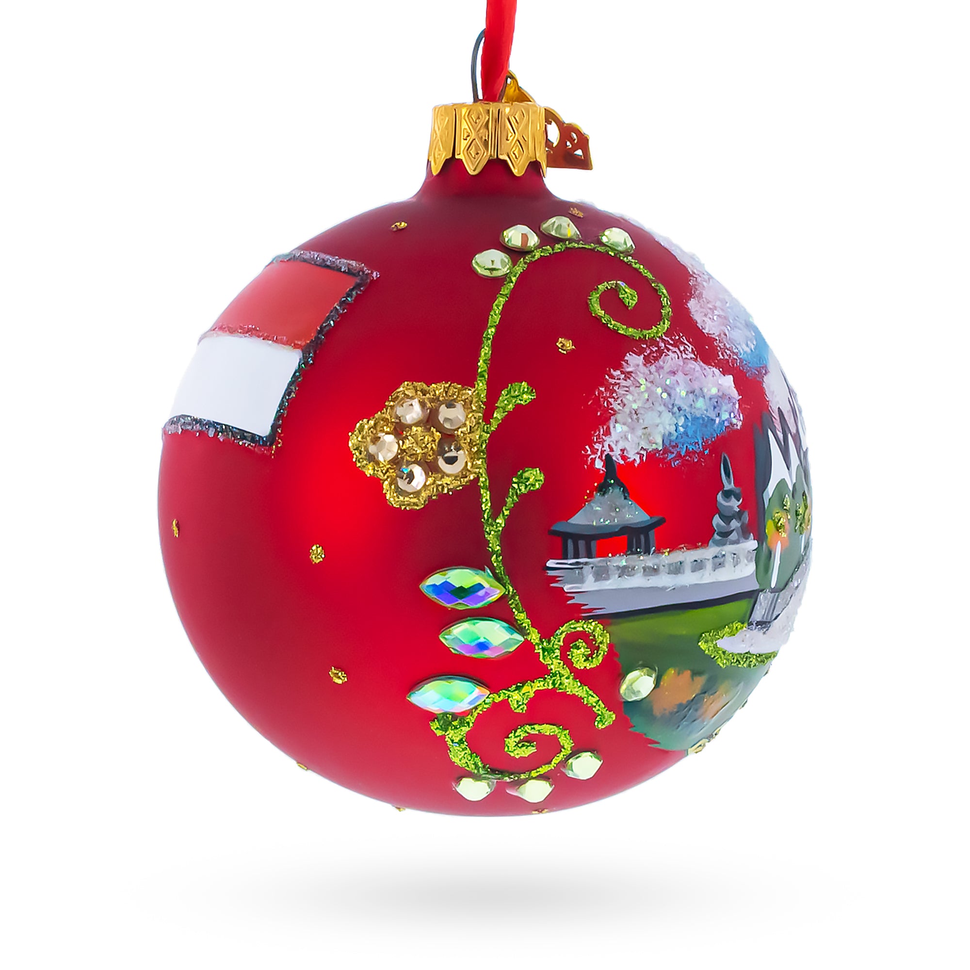 Balinese Temple, Denpasar, Indonesia Glass Ball Christmas Ornament 3.25 InchesUkraine , dimensions in inches: 3.25 x 3.25 x 3.25