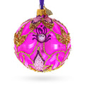 Pink with Gold Scrolls Jewel Iridescent Leaf Glass Ball Christmas Ornament 3.25 Inches in Pink color Round