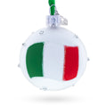 Italian Flag and “Italy” Script with Crystal Accents on Frosted White Glass Ball Christmas Ornament in Multi color Round
