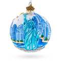 Statue of Liberty, New York City Skyline Jeweled Glass Ball Christmas Ornament 3.25 Inches in Multi color Round