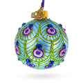 Blue Ball with Glittered Peacock Feather Design Glass Ball Christmas Ornament in Blue color Round