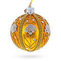 Beaded Floral Panels with White Clusters Glass Ball Christmas Ornament in Gold color Round