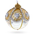 Gold Lattice with Pearls and Silver Accents Glass Ball Christmas Ornament in Gold color Round