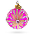 Gold Glitter Burst with Jewel Accents Glass Ball Christmas Ornament in Pink color Round
