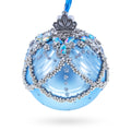 Silver Beaded Lattice with Iridescent Jewels Glass Ball Christmas Ornament in Blue color Round