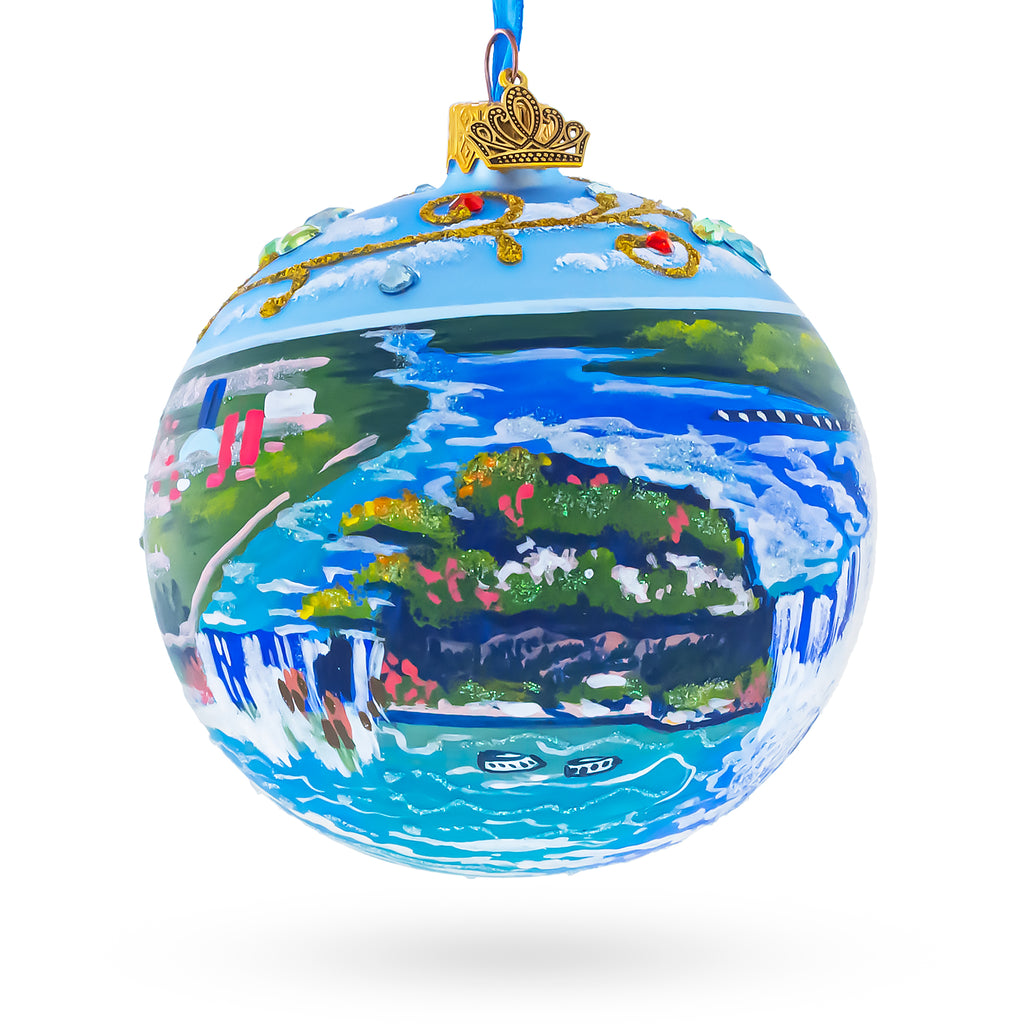 Niagara Falls USA Canada Glass Ball Christmas Ornament 4 Inches in Multi color Round