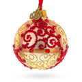 Jeweled Gold & Red Swirl Glass Ball Christmas Ornament in Red color Round