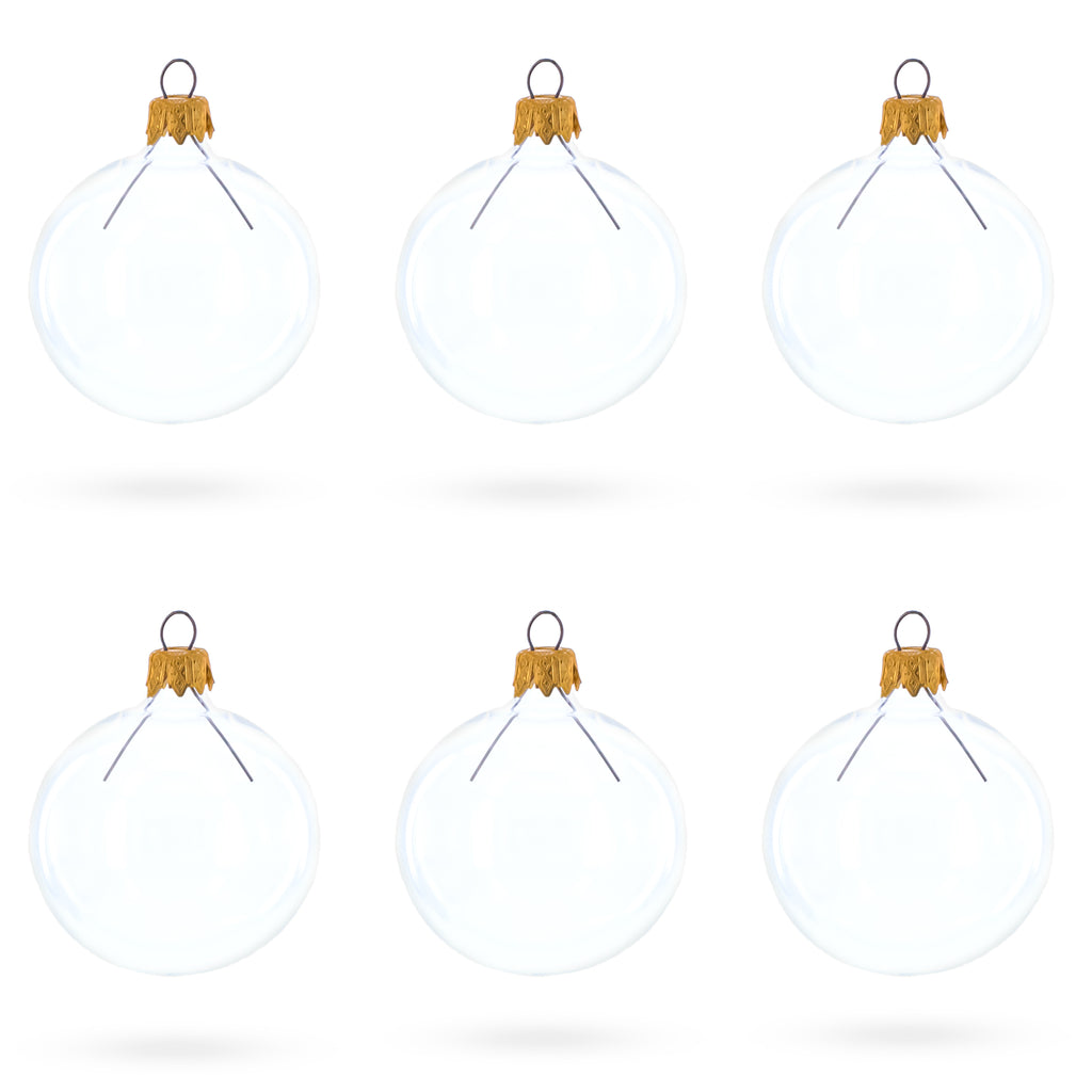 Set of 6 Clear Glass Ball Christmas Ornaments 2.4 Inches in Clear color Round