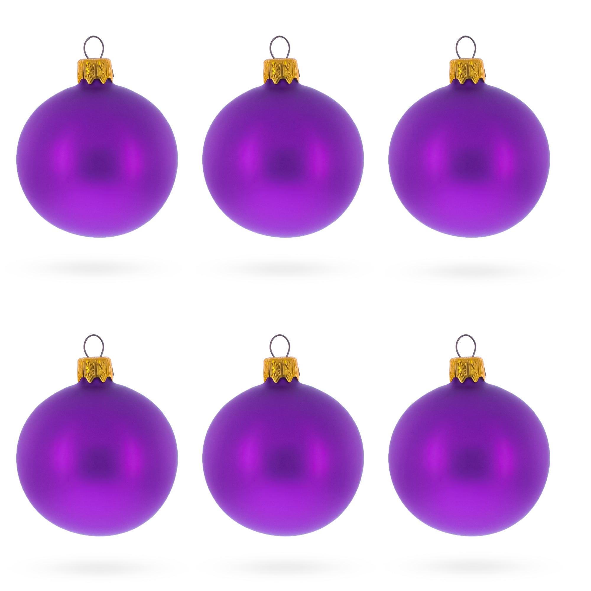 Set of 6 Matte Purple Glass Ball Christmas Ornaments 2.4 Inches in Purple color Round