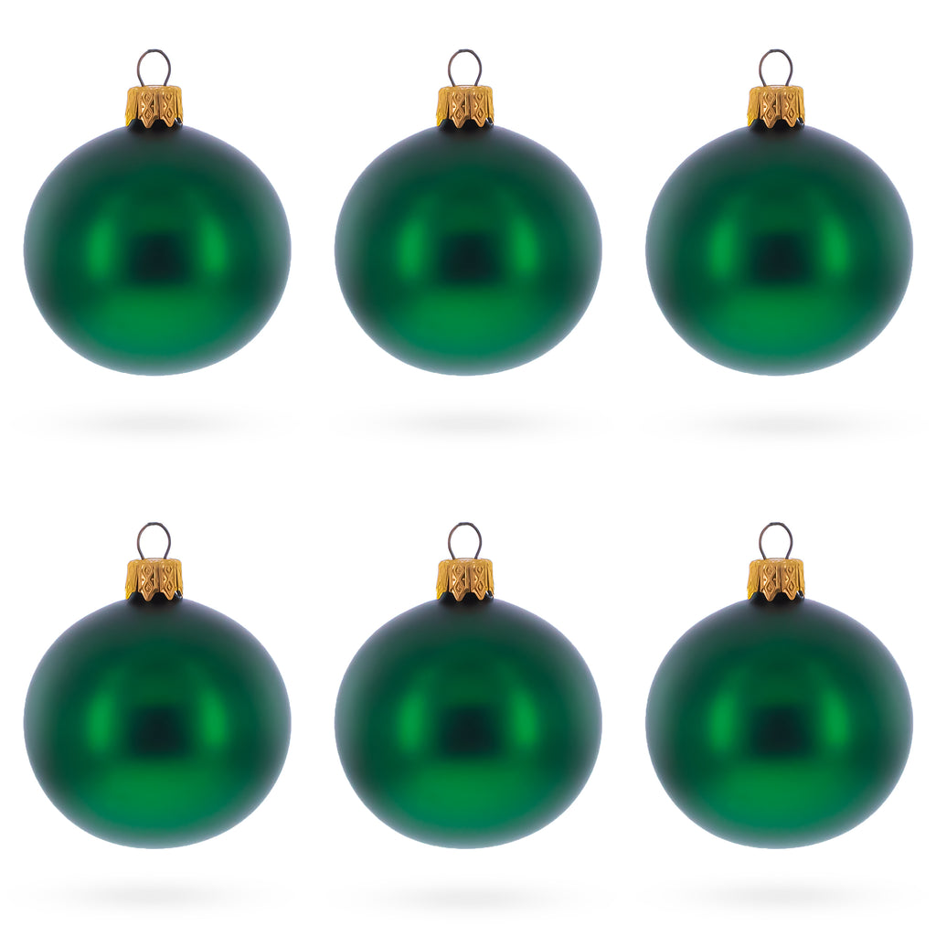 Set of 6 Matte Green Glass Ball Christmas Ornaments 2.4 Inches in Green color Round