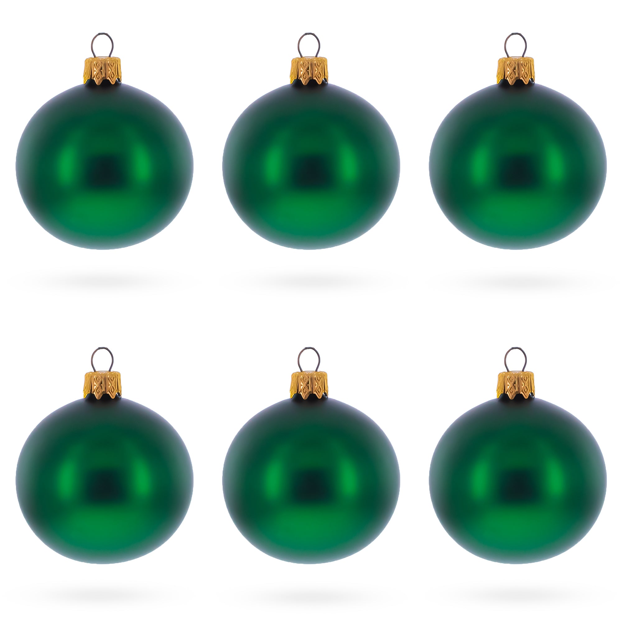 Set of 6 Matte Green Glass Ball Christmas Ornaments 2.4 Inches in Green color Round