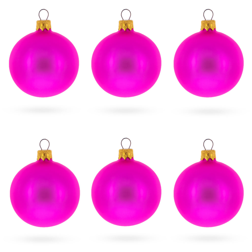 Set of 6 Matte Pink Glass Ball Christmas Ornaments 2.4 Inches in Pink color Round