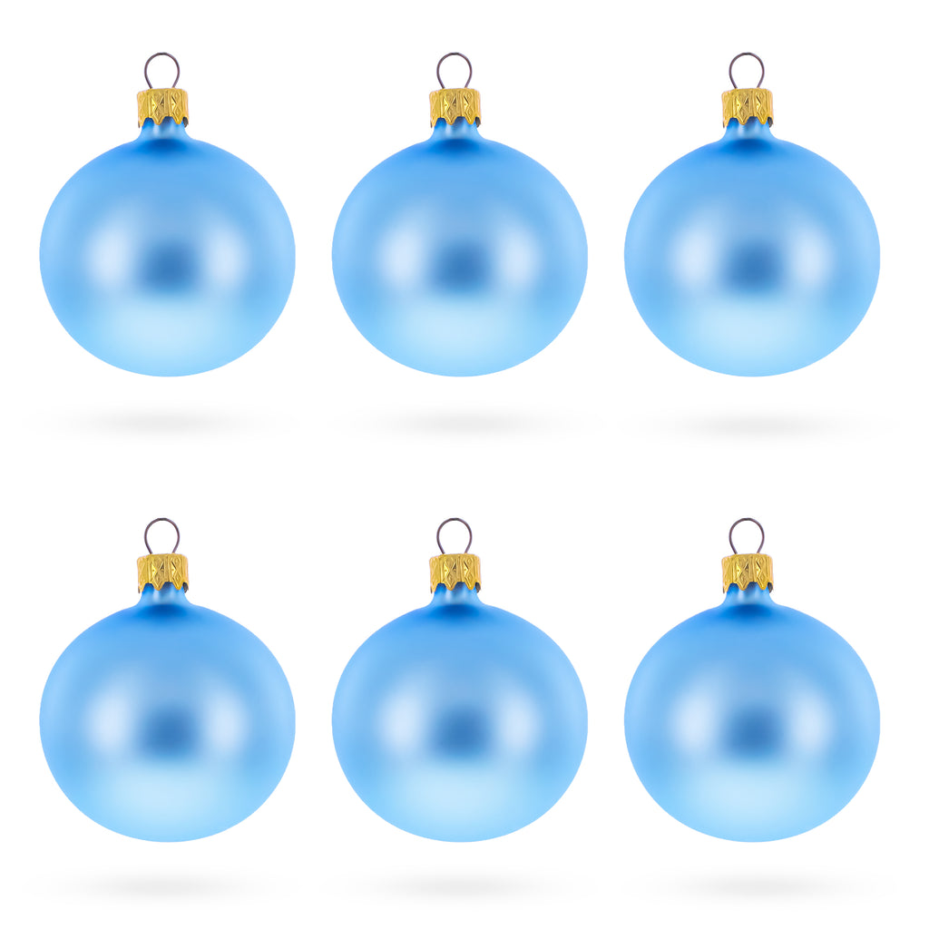 Set of 6 Light Matte Blue Glass Ball Christmas Ornaments 2.4 Inches in Blue color Round