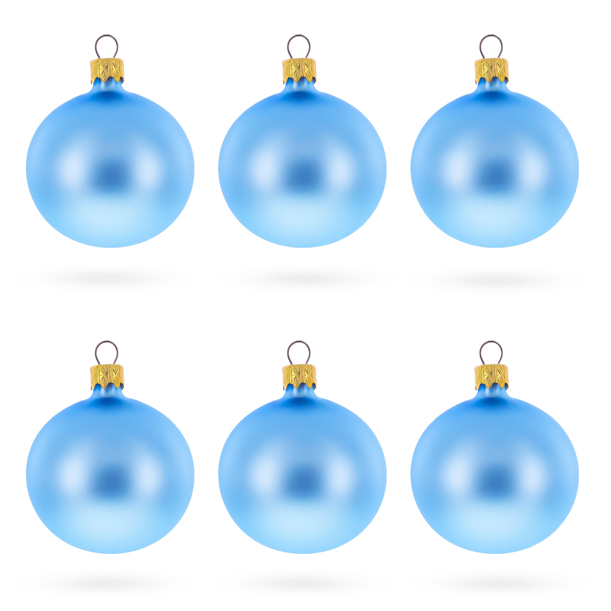 Set of 6 Light Matte Blue Glass Ball Christmas Ornaments 2.4 Inches in Blue color Round