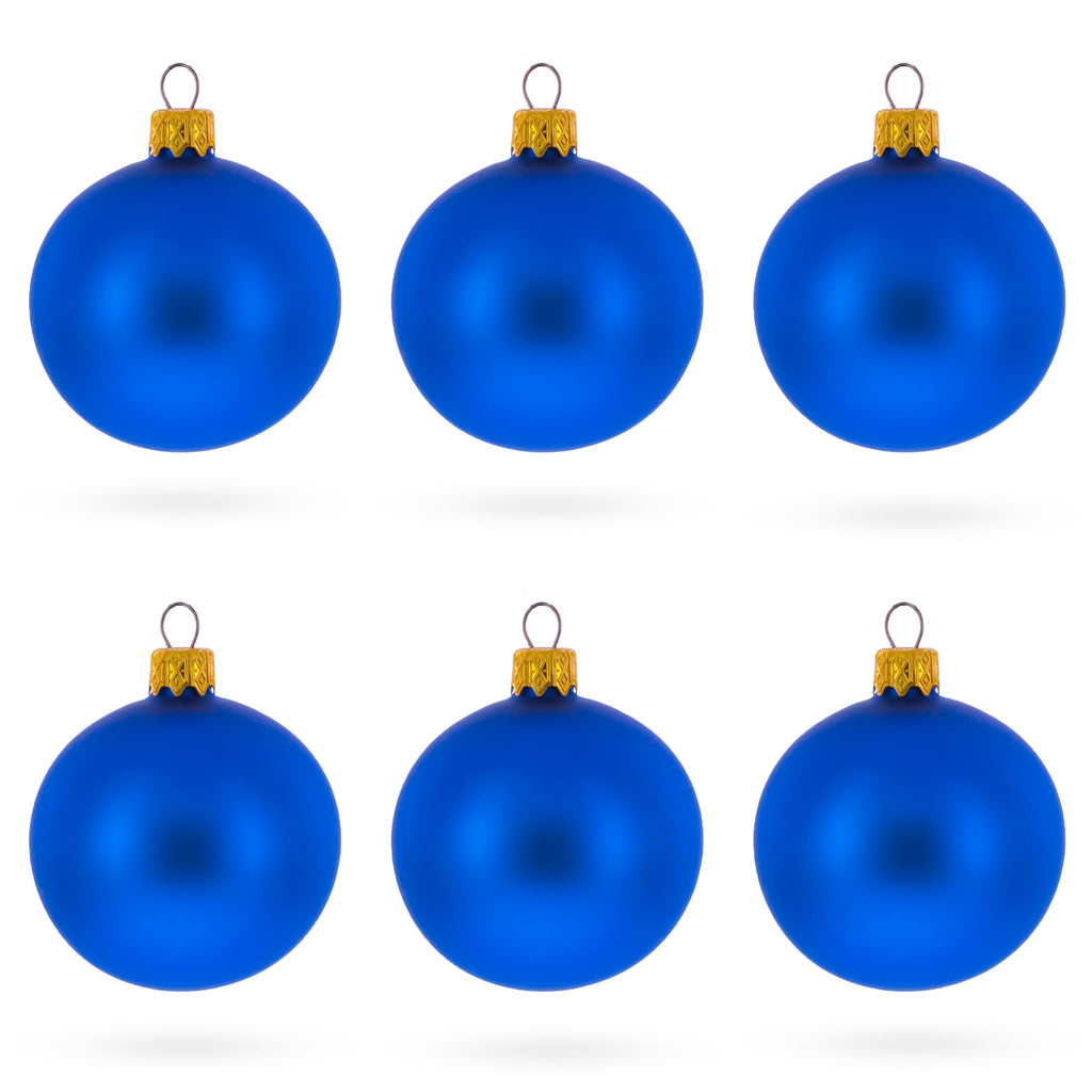 Set of 6 Matte Blue Glass Ball Christmas Ornaments 2.4 Inches in Blue color Round
