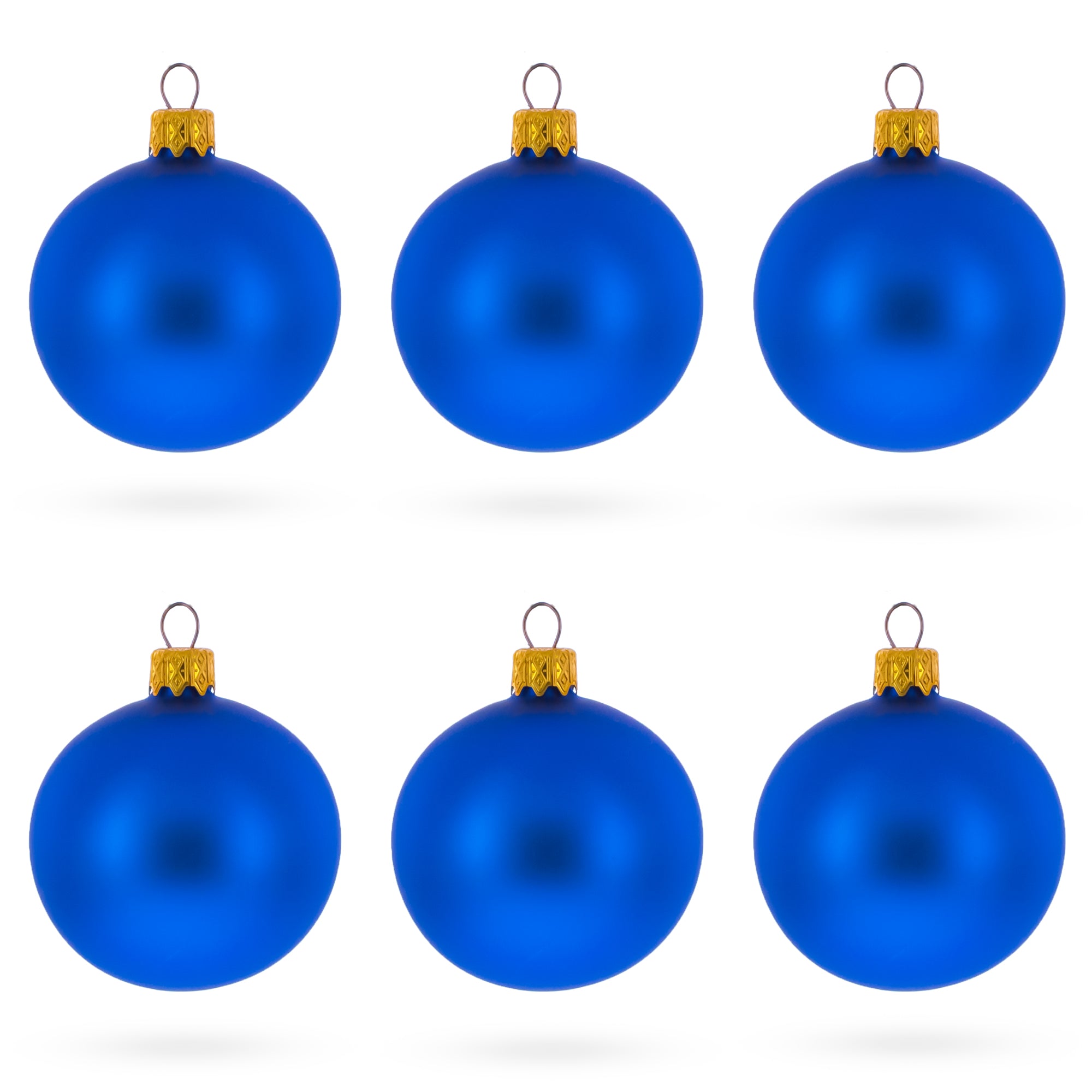 Set of 6 Matte Blue Glass Ball Christmas Ornaments 2.4 Inches in Blue color Round