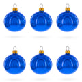 Set of 6 Glossy Blue Glass Ball Christmas Ornaments 2.4 Inches in Blue color Round