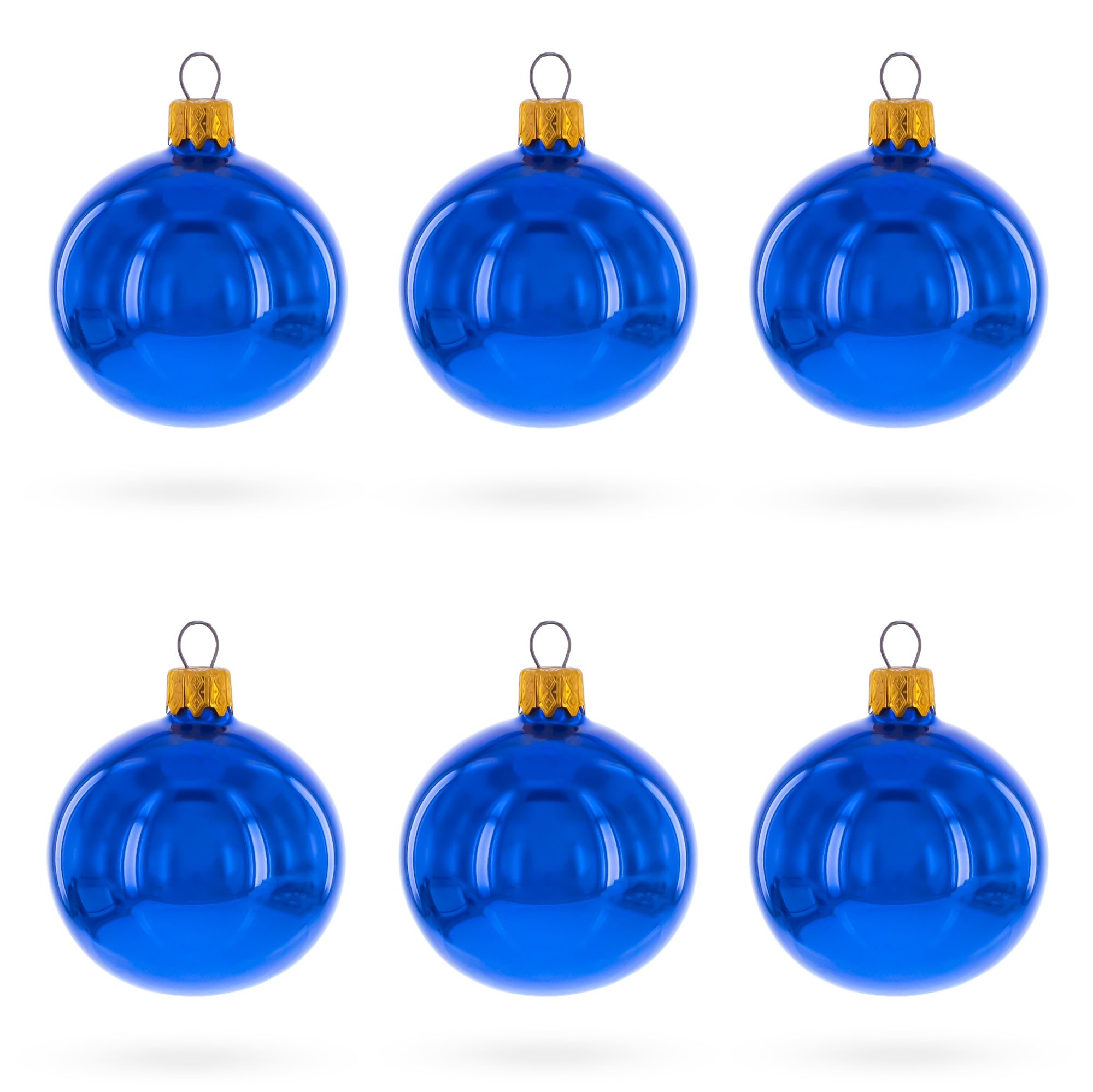 Set of 6 Glossy Blue Glass Ball Christmas Ornaments 2.4 Inches in Blue color Round