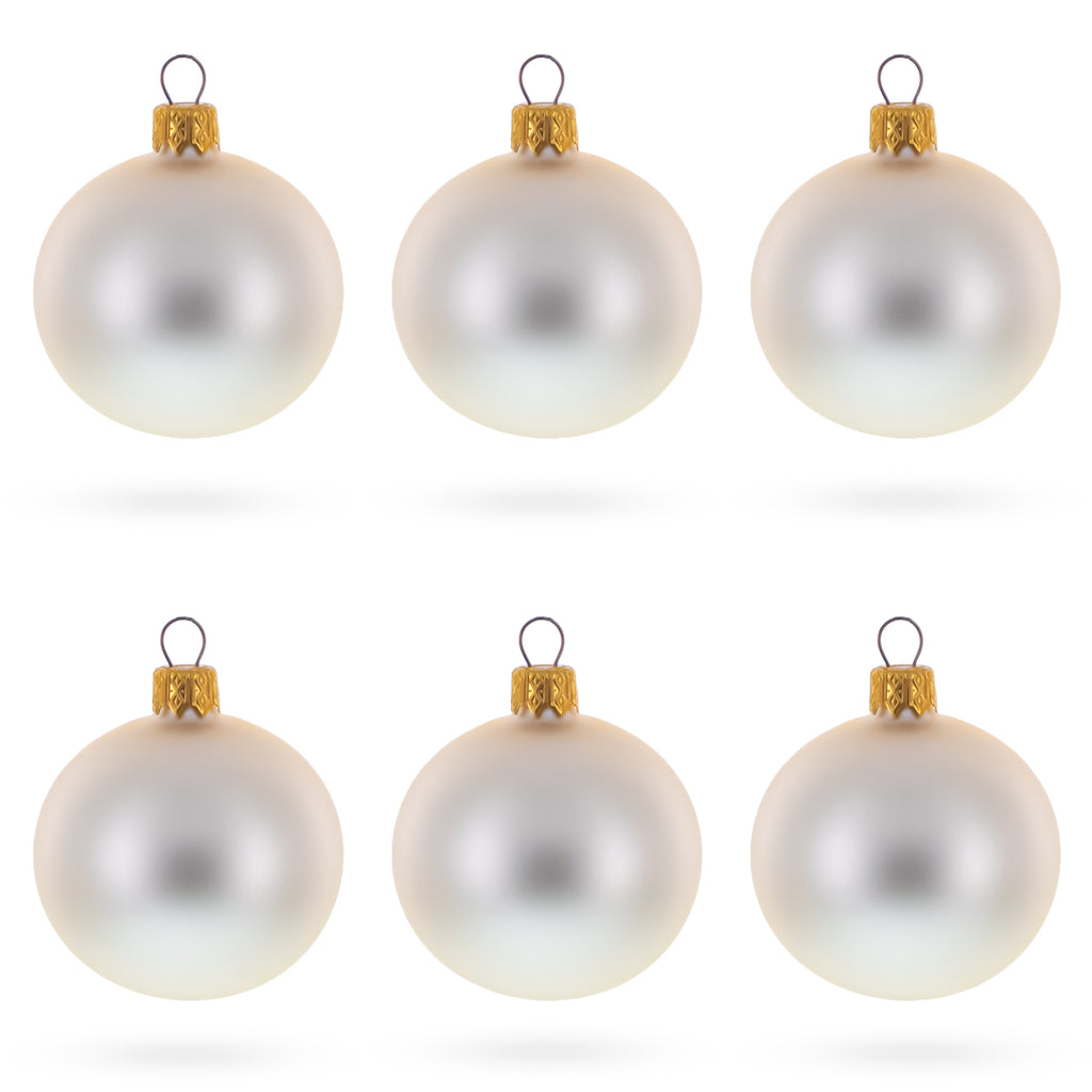 Set of 6 Matte Golden Beige Glass Ball Christmas Ornaments 2.4 Inches in Ivory color Round