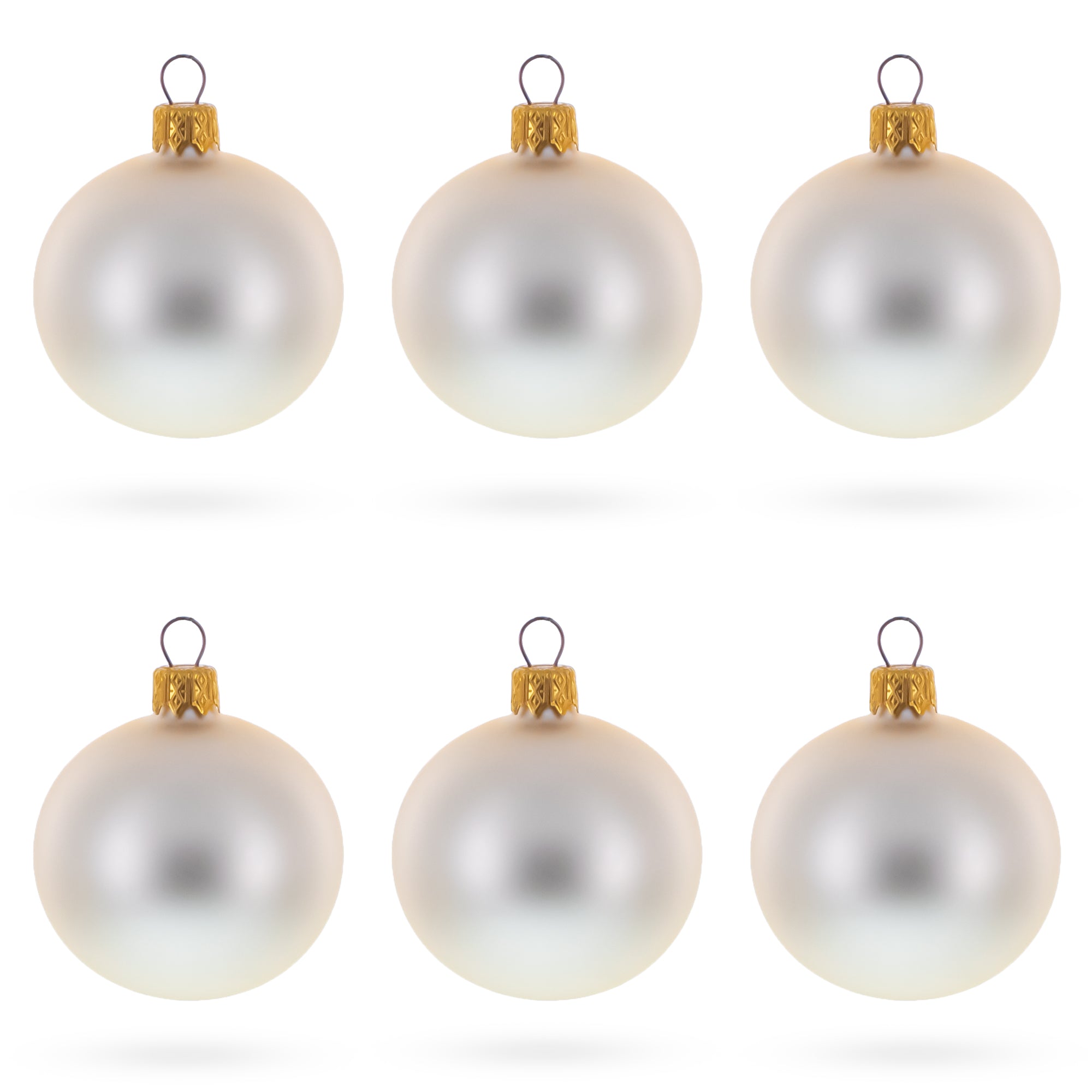 Set of 6 Matte Golden Beige Glass Ball Christmas Ornaments 2.4 Inches in Ivory color Round