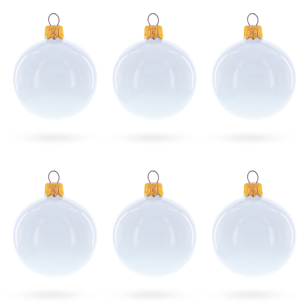 Set of 6 Glossy White Glass Ball Christmas Ornaments 2.4 Inches in White color Round