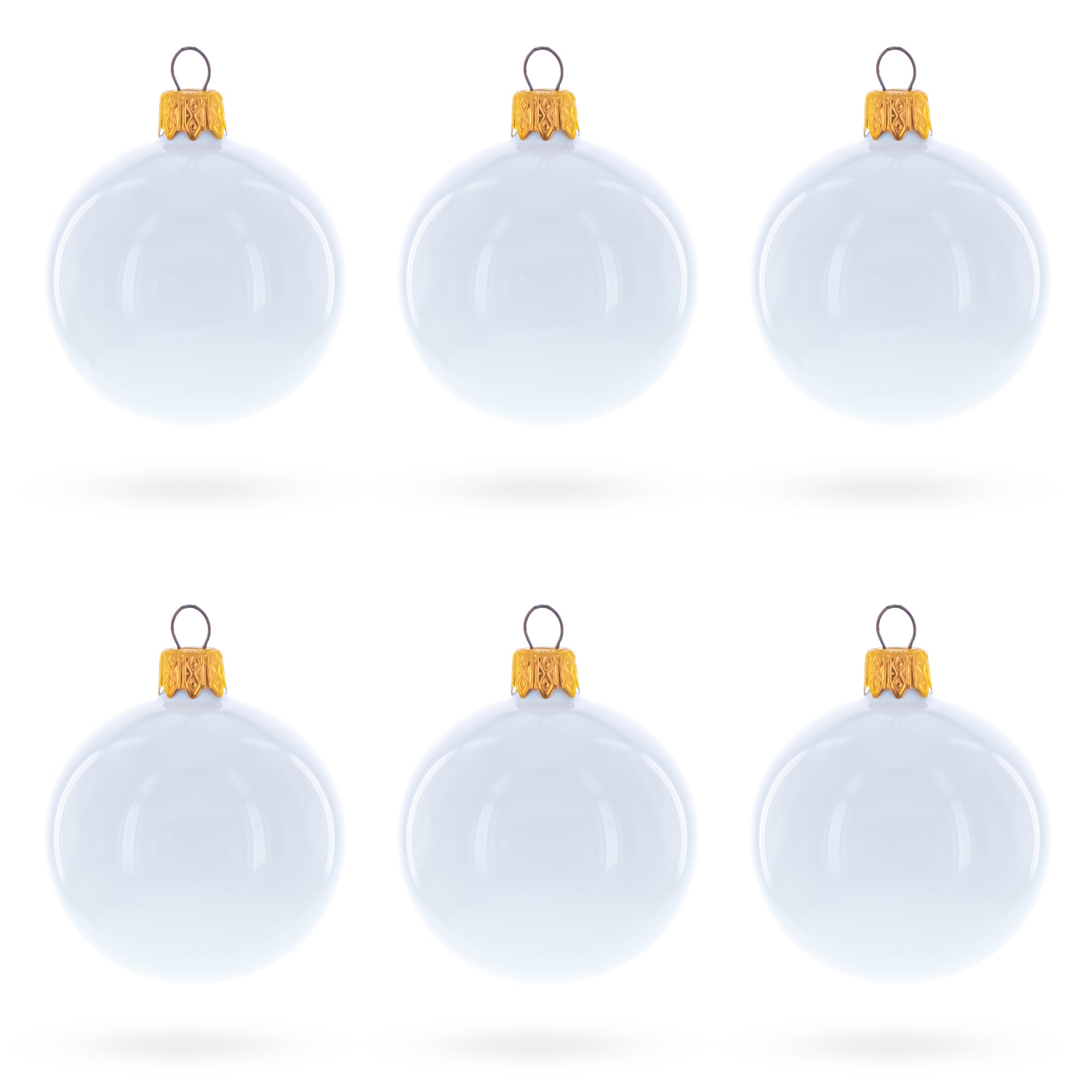 Set of 6 Glossy White Glass Ball Christmas Ornaments 2.4 Inches in White color Round