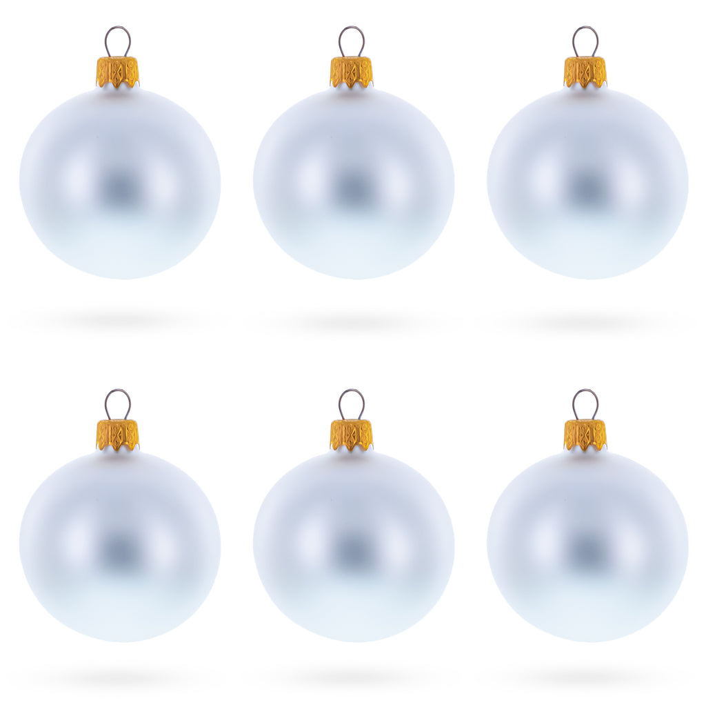 Set of 6 Matte White Glass Ball Christmas Ornaments 2.4 Inches in White color Round