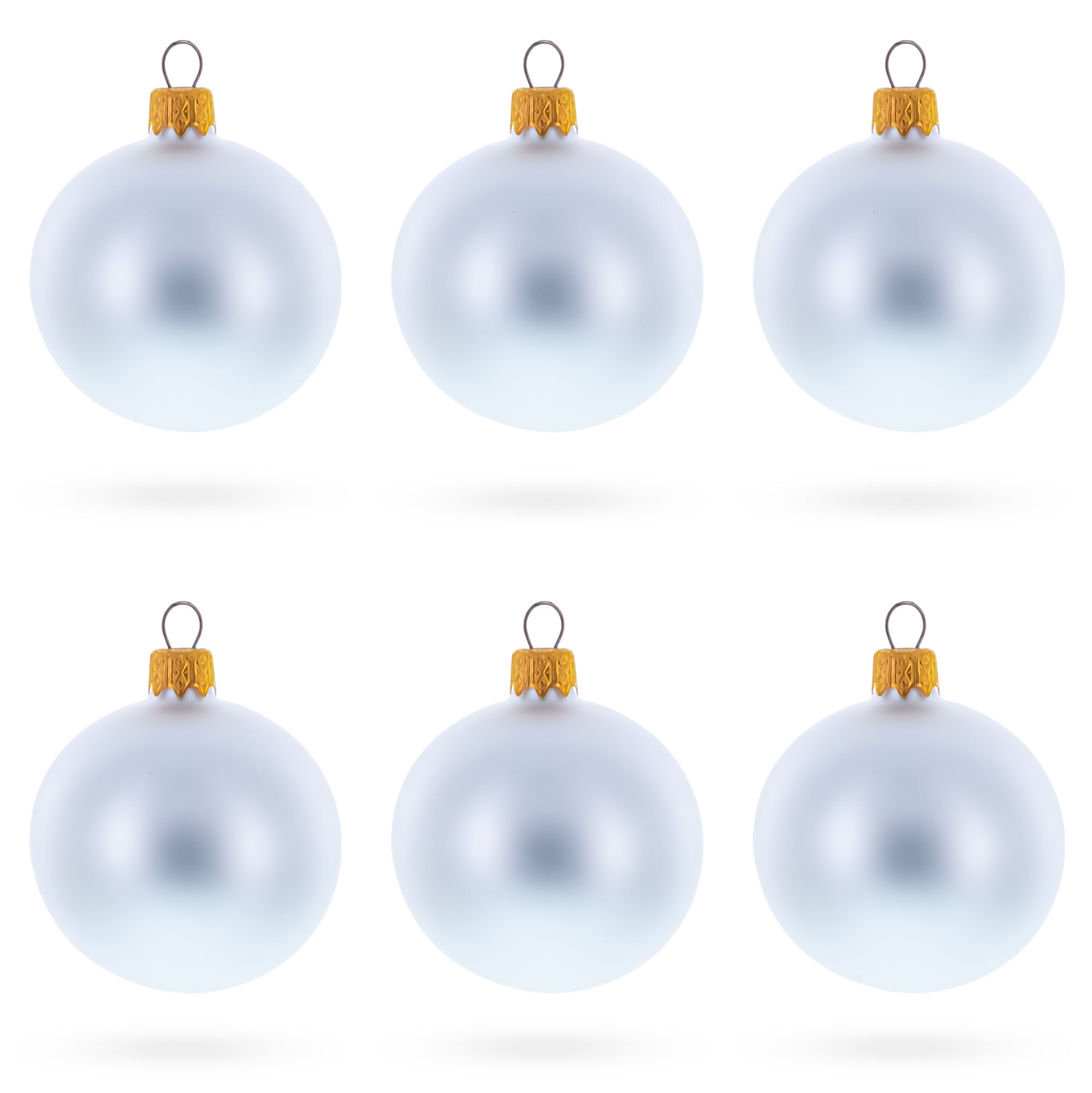Set of 6 Matte White Glass Ball Christmas Ornaments 2.4 Inches in White color Round