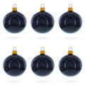 Set of 6 Glossy Black Glass Ball Christmas Ornaments 2.4 Inches in Black color Round