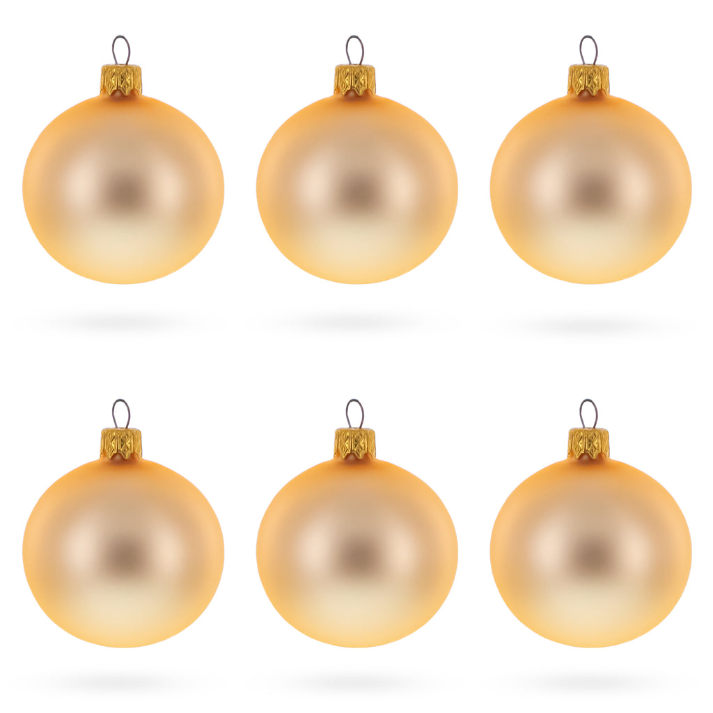Set of 6 Matte Gold Glass Ball Christmas Ornaments 2.4 Inches in Gold color Round