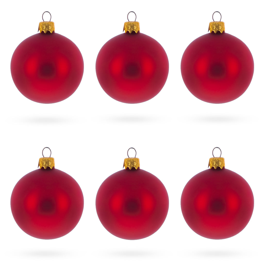Set of 6 Matte Red Glass Ball Christmas Ornaments 2.4 Inches in Red color Round