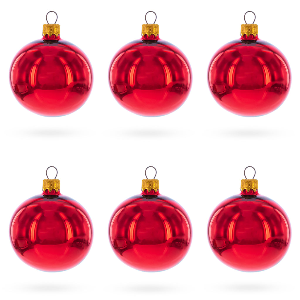 Set of 6 Glossy Red Glass Ball Christmas Ornaments 2.4 Inches in Red color Round