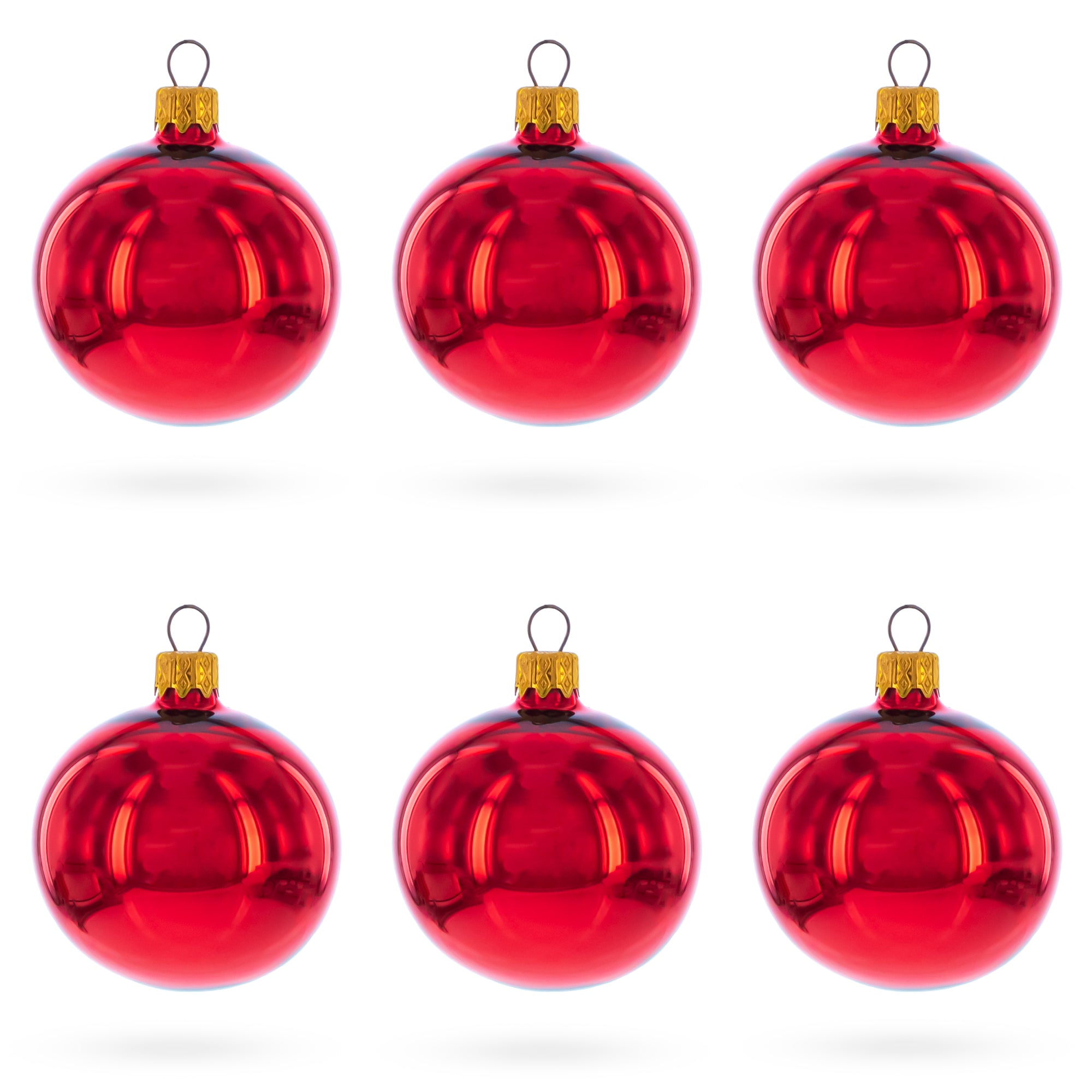 Set of 6 Glossy Red Glass Ball Christmas Ornaments 2.4 Inches in Red color Round