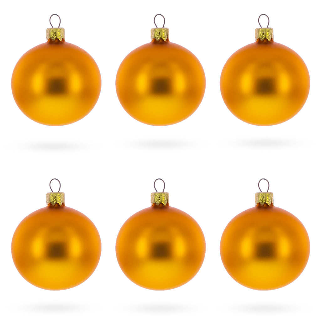 Set of 6 Matte Yellow Glass Ball Christmas Ornaments 2.4 Inches in Yellow color Round