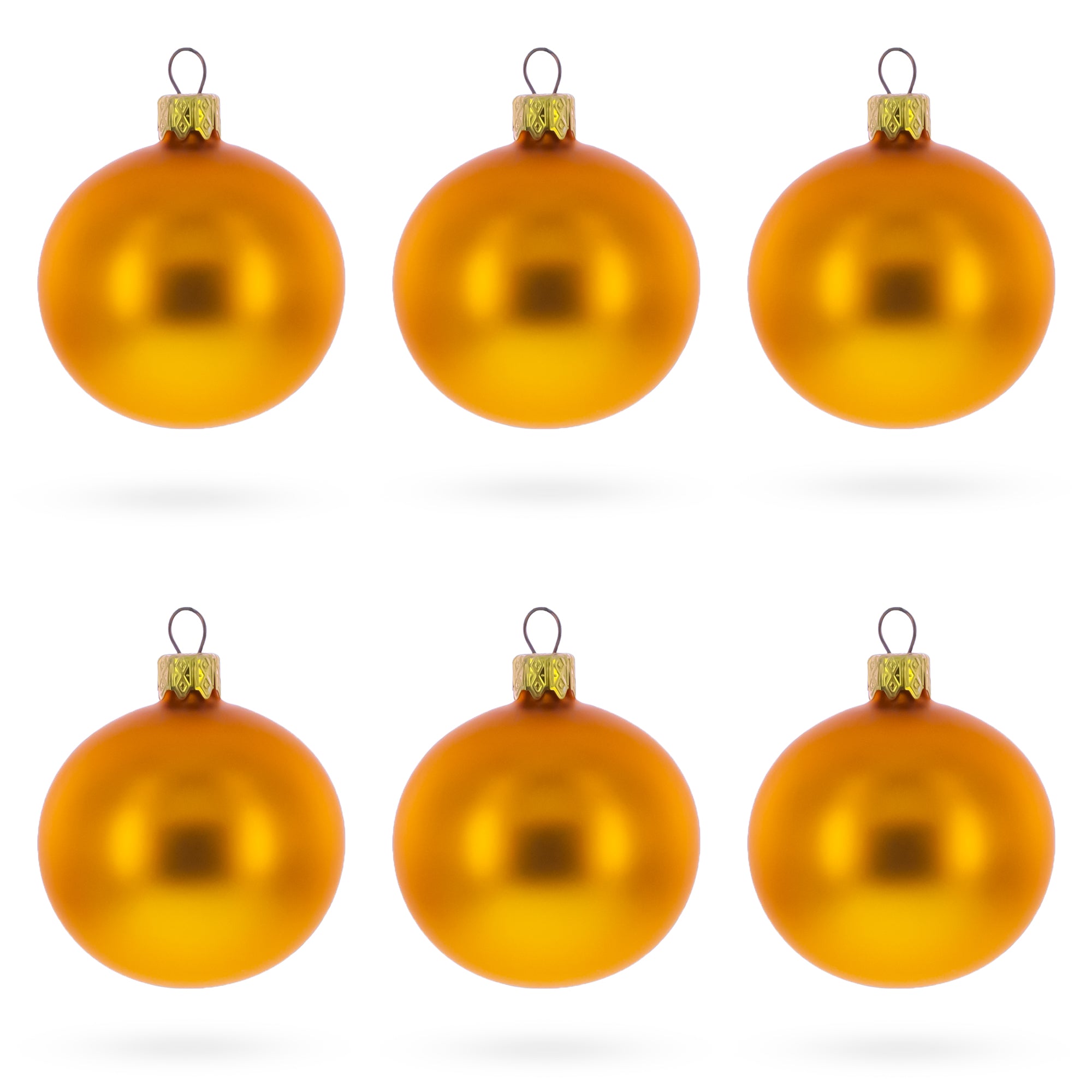 Set of 6 Matte Yellow Glass Ball Christmas Ornaments 2.4 Inches in Yellow color Round