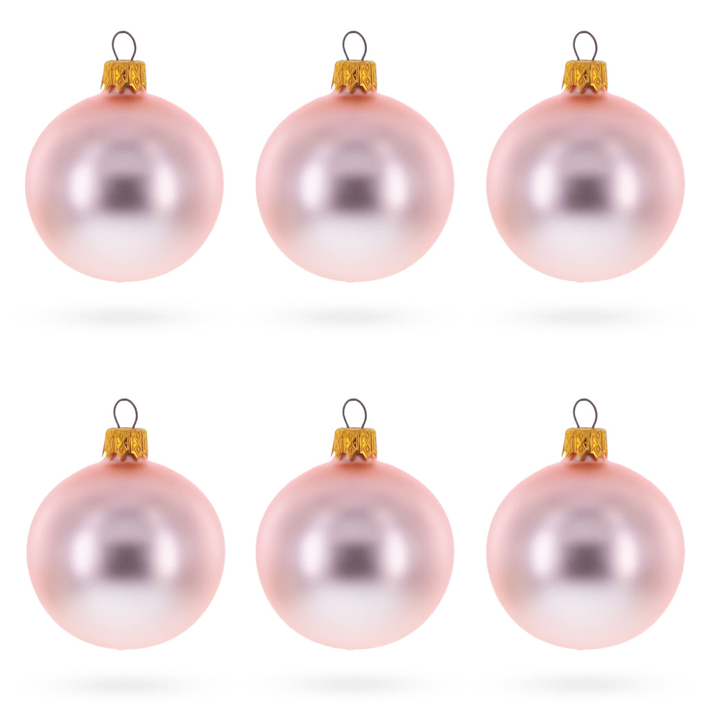 Set of 6 Matte Metallic Pink Glass Ball Christmas Ornaments 2.4 Inches in Pink color Round
