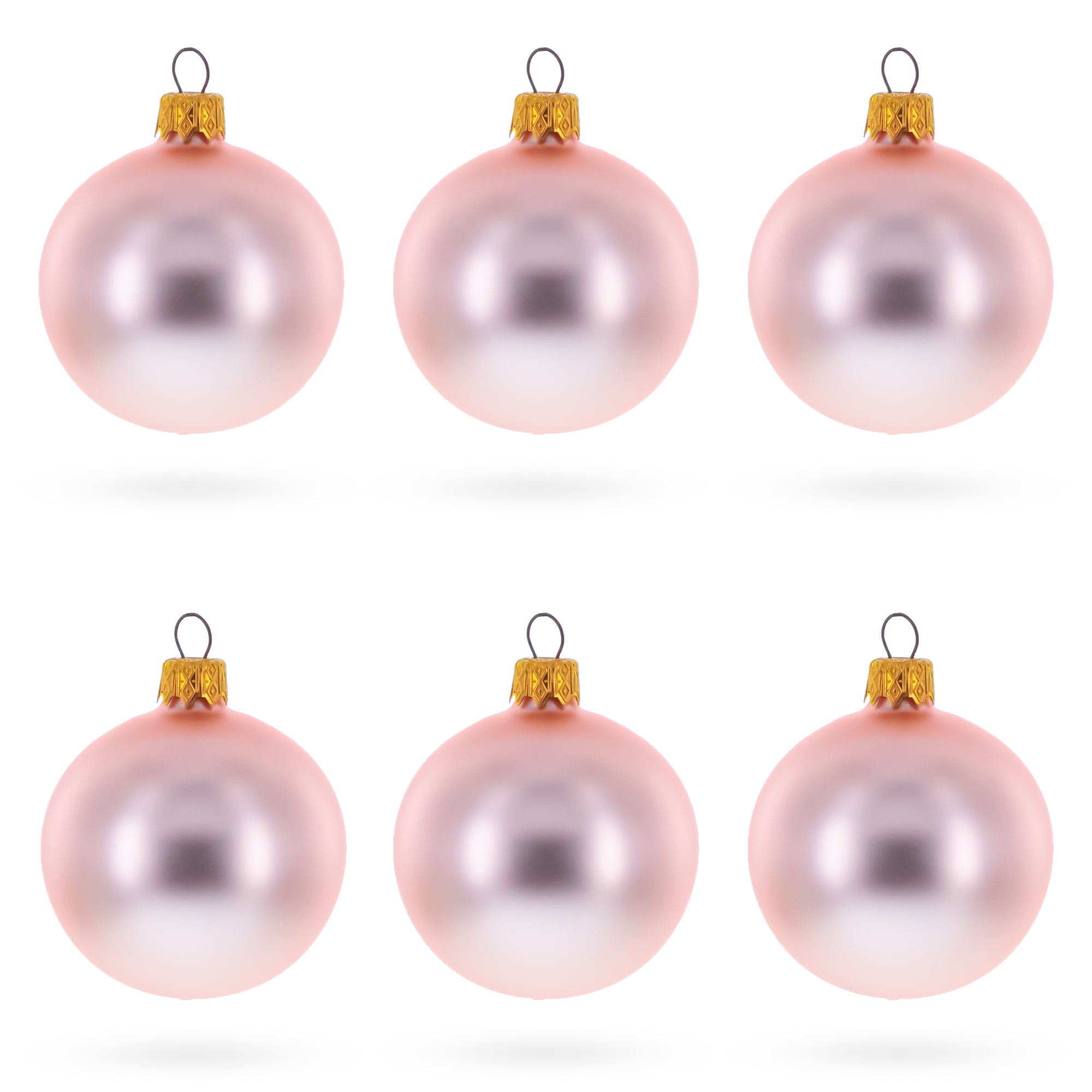 Set of 6 Matte Metallic Pink Glass Ball Christmas Ornaments 2.4 Inches in Pink color Round