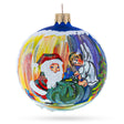 Santa, Angel, and Gifts: A Heavenly Christmas Tale - Blown Glass Ball Ornament 3.25 Inches in Blue color, Round shape