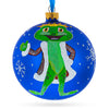 Glass Royal Ribbit: The Frog King Crowned in Splendor Hand-Blown Glass Ball Christmas Ornament 4 Inches in Blue color Round