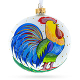Farmhouse Chic: Vivid Rooster Blown Glass Ball Christmas Ornament 3.25 Inches in White color, Round shape