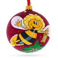 Buzzing Bee in Flight Collecting Honey Glass Ball Christmas Ornament 4 Inches in Red color Round