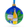 White Wine Bottle Glass Ball Christmas Ornament 3.25 Inches in Blue color Round