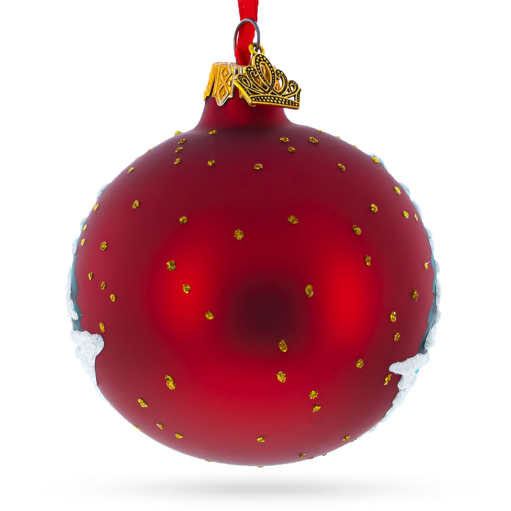 Vibrant Village Scene on Red Glass Ball Christmas Ornament 3.25 InchesUkraine , dimensions in inches: 3.25 x 3.25 x 3.25