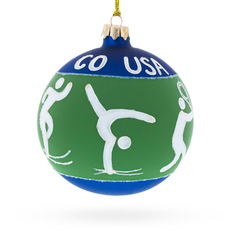 Tennis, Gymnastics, Volleyball Glass Ball Christmas Ornament 4 Inches in Green color Round