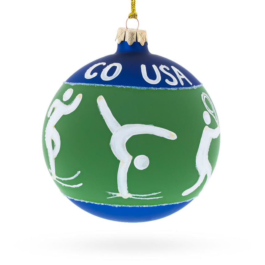 Tennis, Gymnastics, Volleyball Glass Ball Christmas Ornament 4 Inches in Green color Round