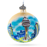 Seattle, Washington Glass Ball Christmas Ornament 3.25 Inches in Blue color Round