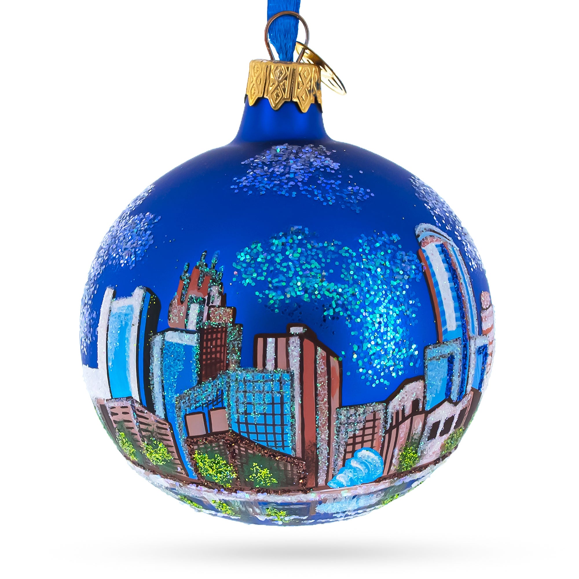 Orlando, Florida Glass Ball Christmas Ornament 3.25 Inches in Blue color Round
