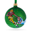 Glass Touchdown Triumph: American Football Blown Glass Christmas Ornament 3.25 Inches in Green color Round