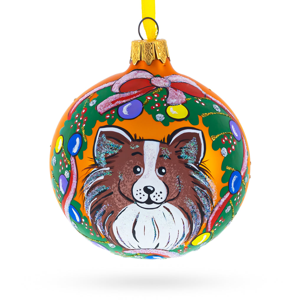Collie Dog Glass Ball Christmas Ornament 3.25 Inches in Multi color Round
